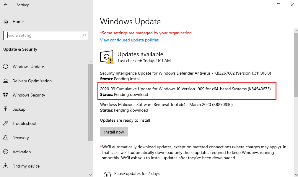 KB4540673 Windows 10