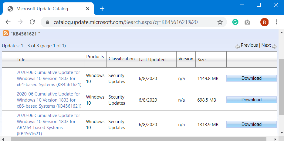 KB4561621 Windows 10 1803 17134.1550 Update Image 1