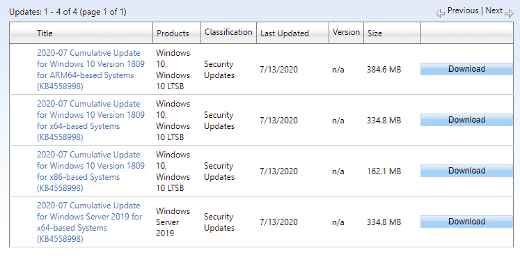 KB4565489 Windows 10 1803 17134.1610 update