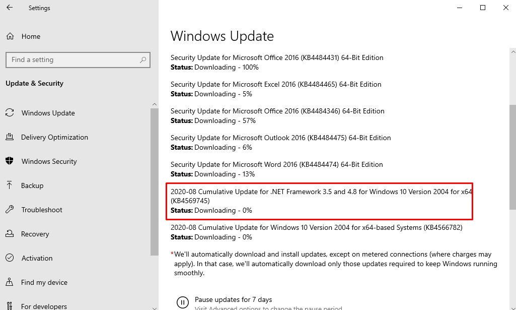 KB4569745 .NET Framework 4.8, 3.5 update for Windows 10 2004 August 2020