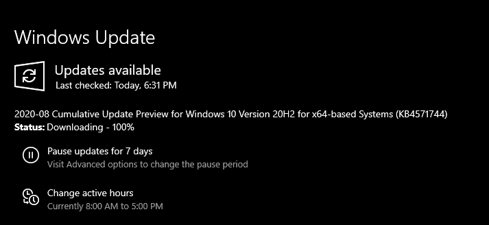 KB4571744 Windows 10 build 19042.487 20H2 Beta and Release Preview
