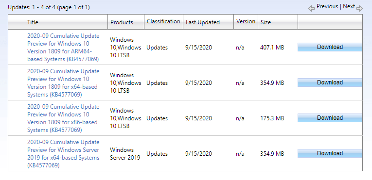 KB4577069 Windows 10, version 1809 17763.1490 update