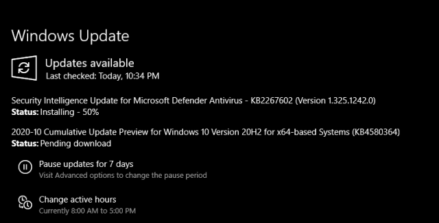 KB4580364 for Windows 10 20H2 2009 19042.608 Released