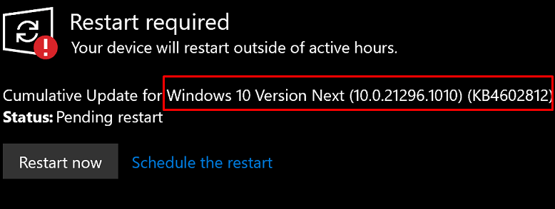 KB4602812 and KB4602816 Windows 10 Build 21296.1010