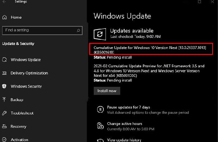 KB5001618 Windows 10 Build 21337.1010