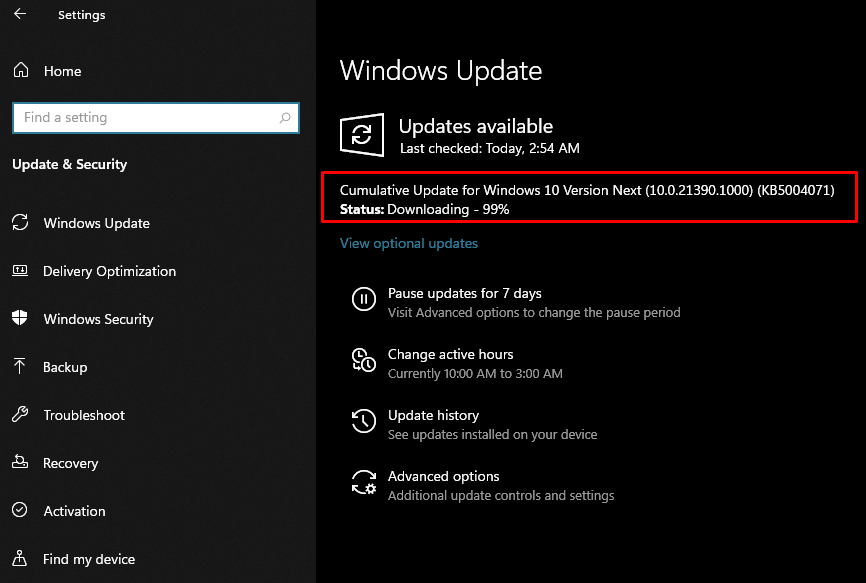 KB5004071 for Windows 10 21390.1000