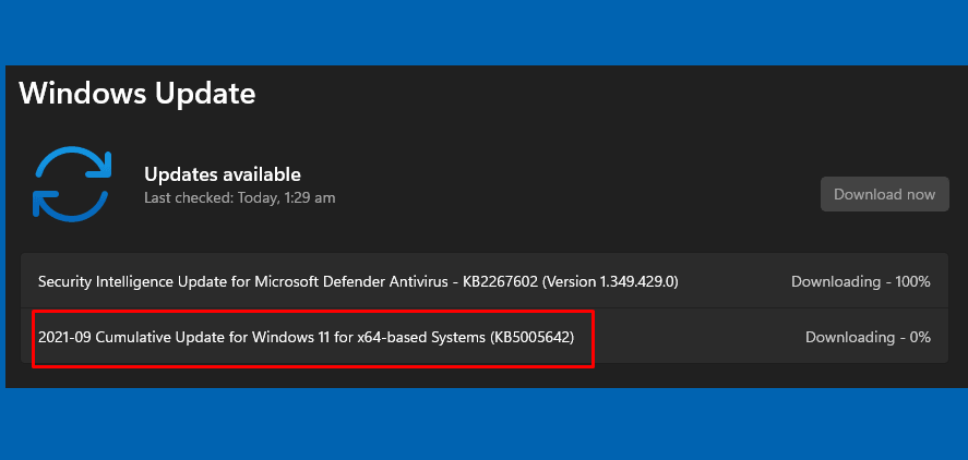 KB5005642 Windows 11 Build 22000.184
