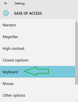 Keyboard segment of settings
