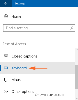 Keyboard segment under the Ease of Access category