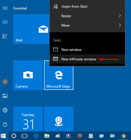 Launch New InPrivate Window On Microsoft Edge photo 4