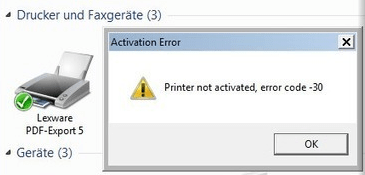 Lexware Printer not Activated Error Code 30 Windows 10
