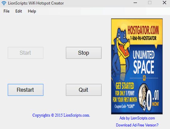 LionScripts WiFi Hotspot creator start button