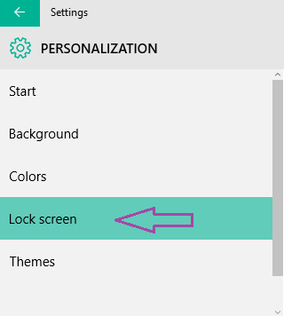 Lock Screen item in the Personalization settings in Windows 10 Lock Screen item in the Personalization settings in Windows 10