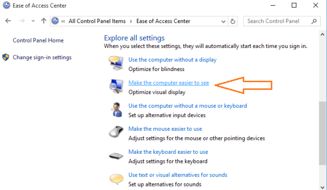 Make the computer easier to see link