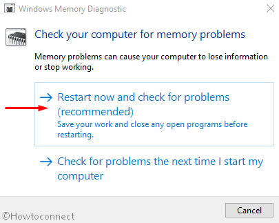 Memory diagnostic tool - Restart now and check for problems