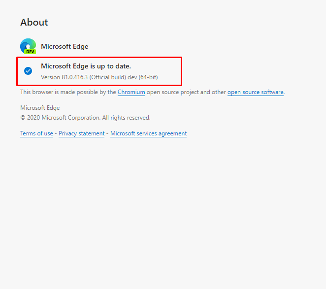 Microsoft Edge Dev 81.0.416.3