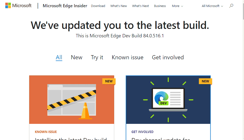 Microsoft Edge Dev 84.0.516.1