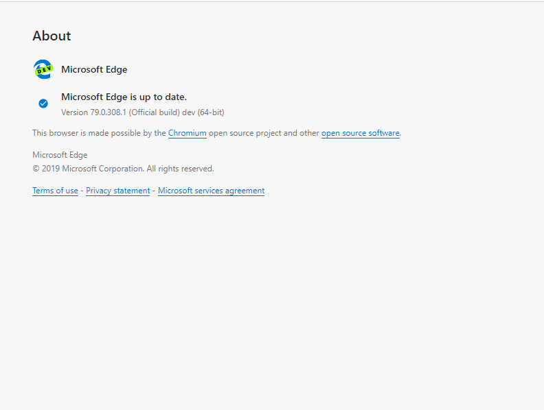 Microsoft Edge Dev Update 79.0.308.1
