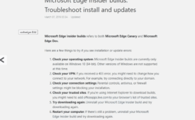 Microsoft Edge Insider Build (Chromium) Troubleshoot page