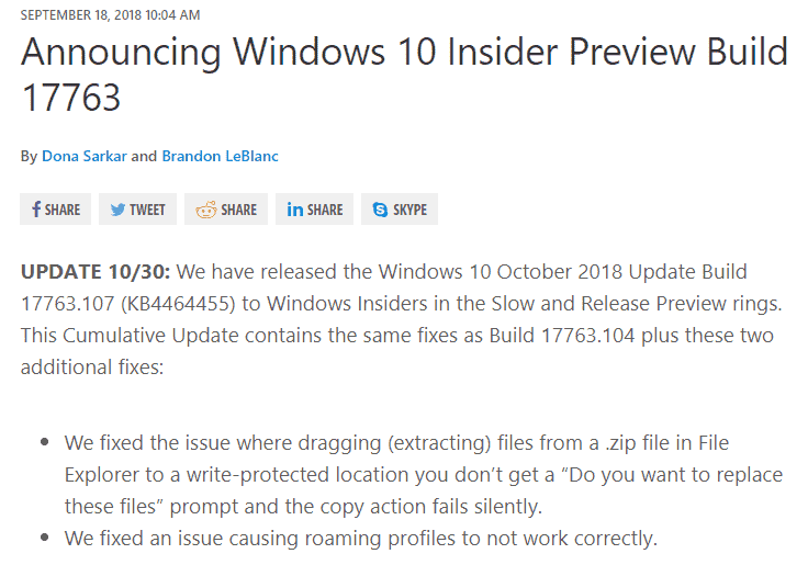 Microsoft Fixes Zip File Bug in Windows 10 October 2018 Update 1809