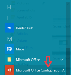Microsoft Office Configuration Analyzer Tool on start menu