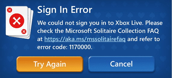 microsoft solitaire error codes