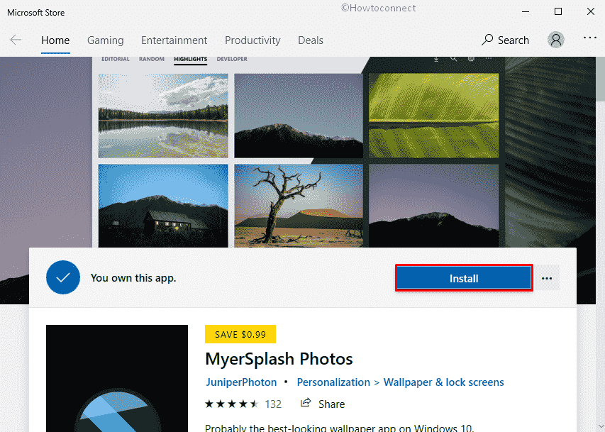 MyerSplash Photos-Click Install from Microsoft Store