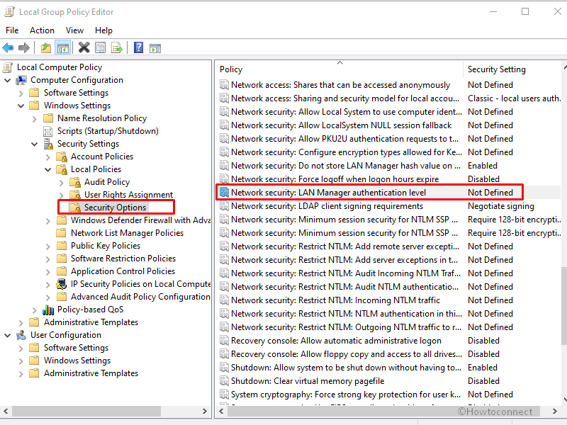 Network security LAN Manager authentication level
