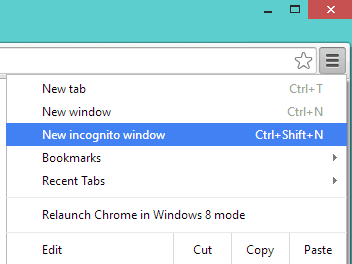 New incognito window option in chrome