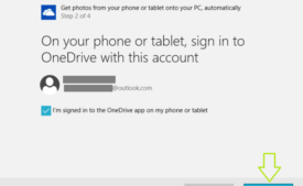 Next button after signing in OneDrive with same Microsoft account