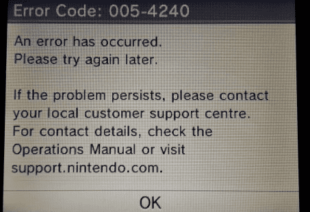 Nintendo 3DS Error Code 005-4240