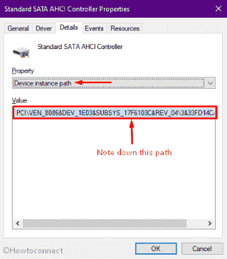 Note down Device instance path of MSI
