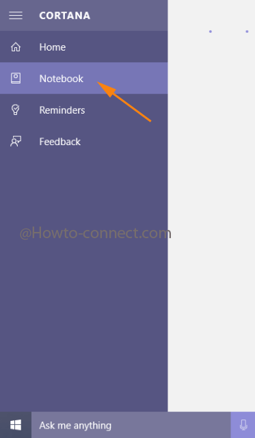 Notebook symbol of Cortana in Windows 10