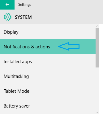 Notifications & actions in System category