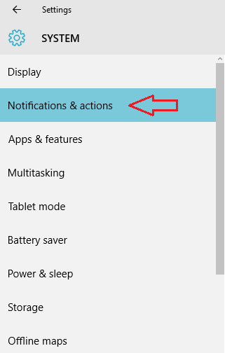 Notifications & actions segment under System category