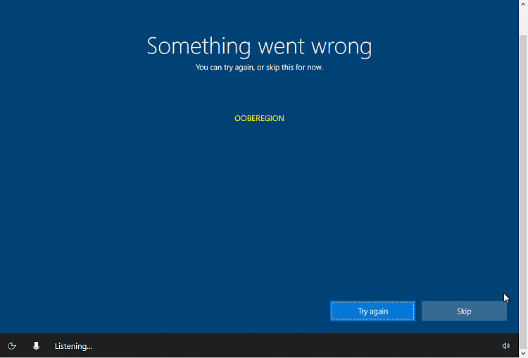 OOBESETTINGSMULTIPAGE Error in Windows 10