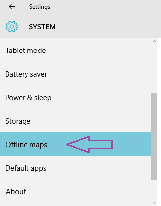 Offline maps from the left menu of System category