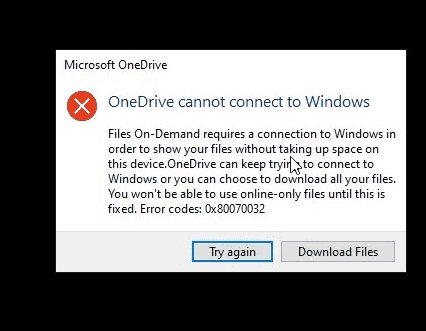 OneDrive cannot connect to Windows 10 2004