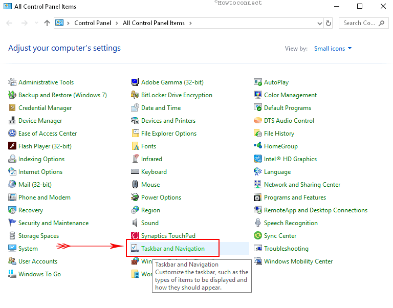 Open Windows Settings in Windows 10 Taskbar Navigation in Control Panel