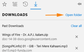 Open folder to view downloads in from edge