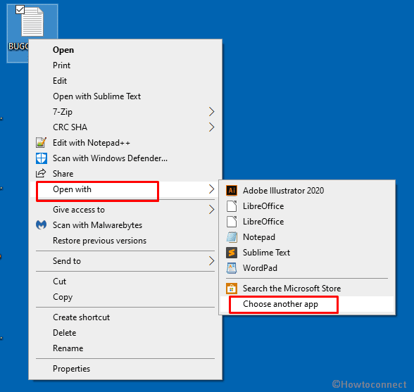 Open with and select Choose another app on context menu