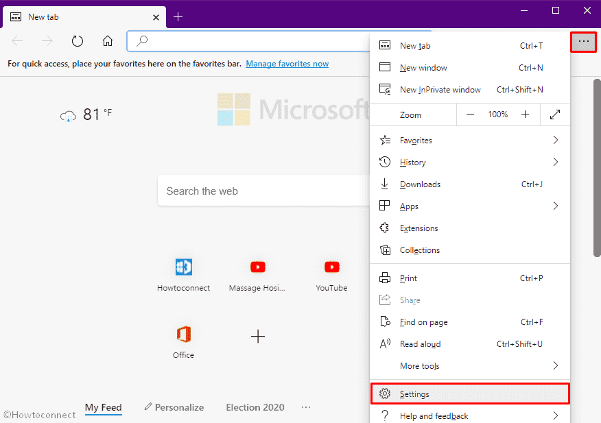 Opt for Settings from the more options of Edge