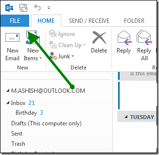 outlook 2013 file button