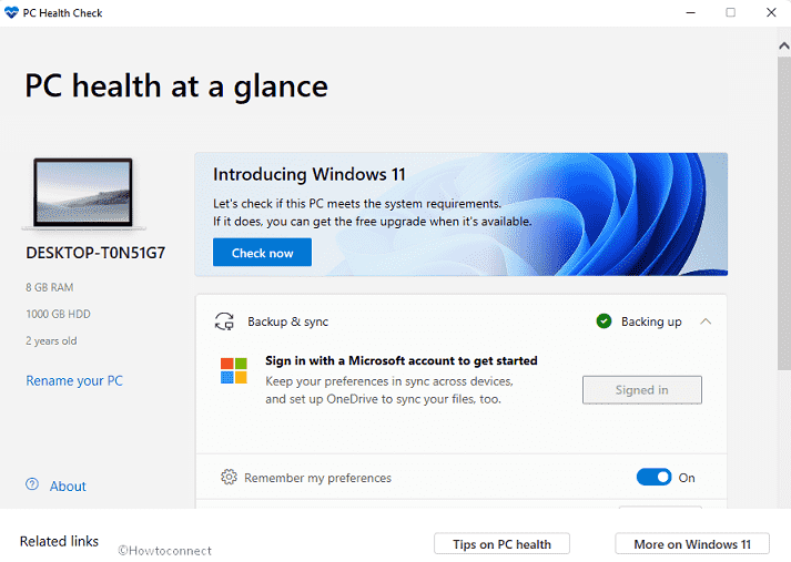 PC Health Check app not working