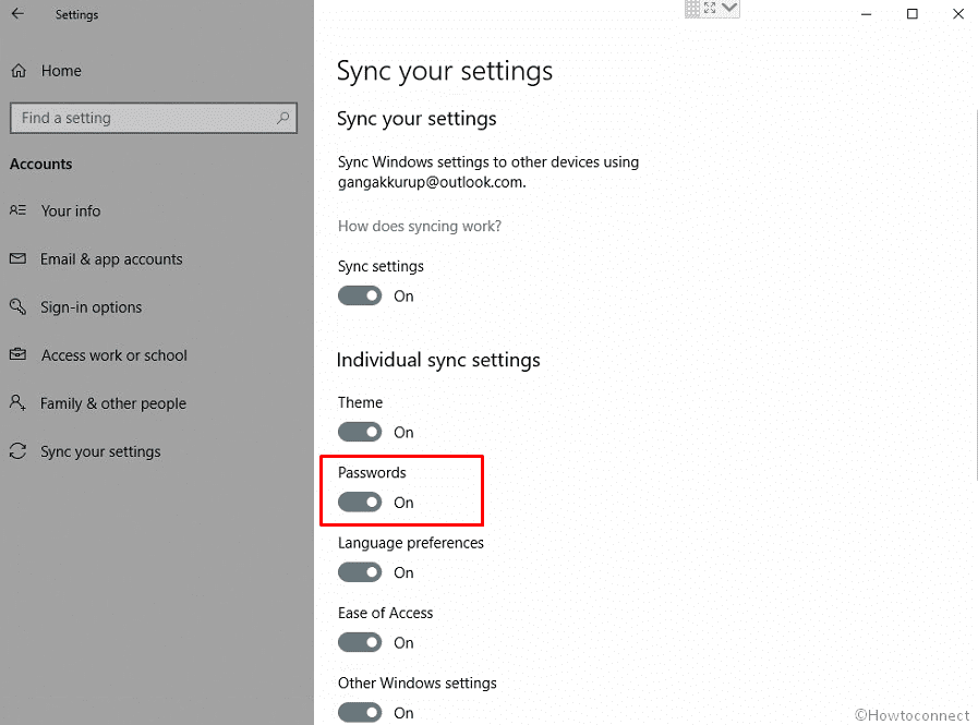 Password Sync in Windows 10