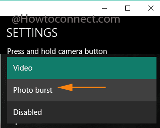 Photo burst option in the Windows 10 Camera app