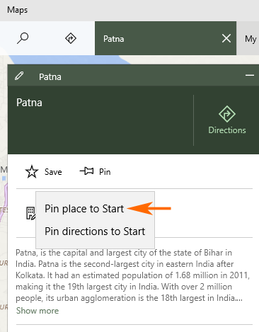 Pin Map Location Tile to Start Windows 10 pics 3