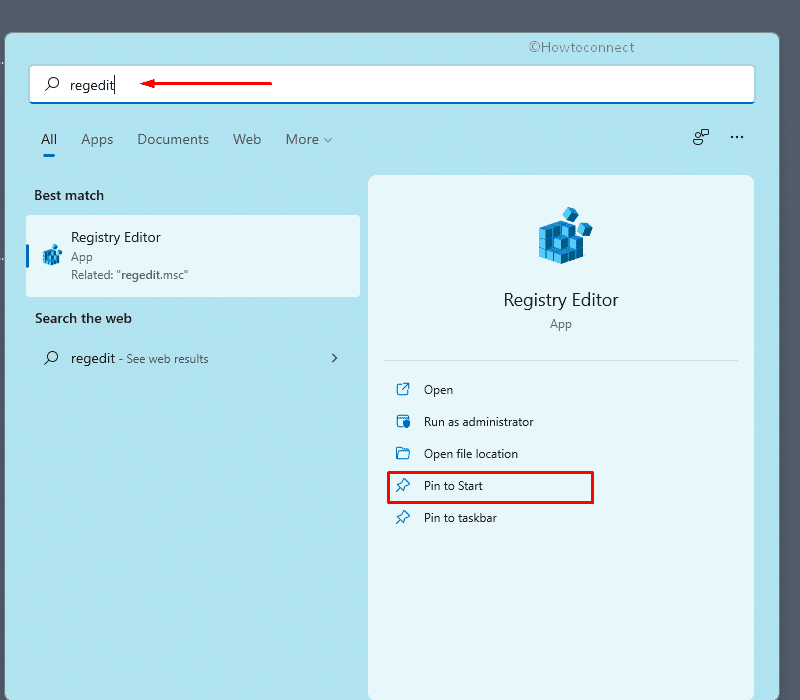 Pin Registry Editor to Start