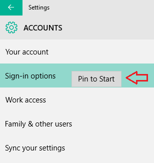 Pin a setting to the Start Pin a setting to the Start
