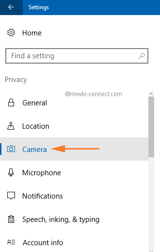 Privacy Settings Camera option